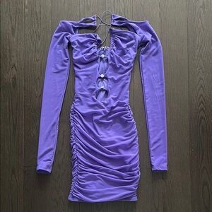 Oh Polly Purple Rouched Longsleeve Mini Dress